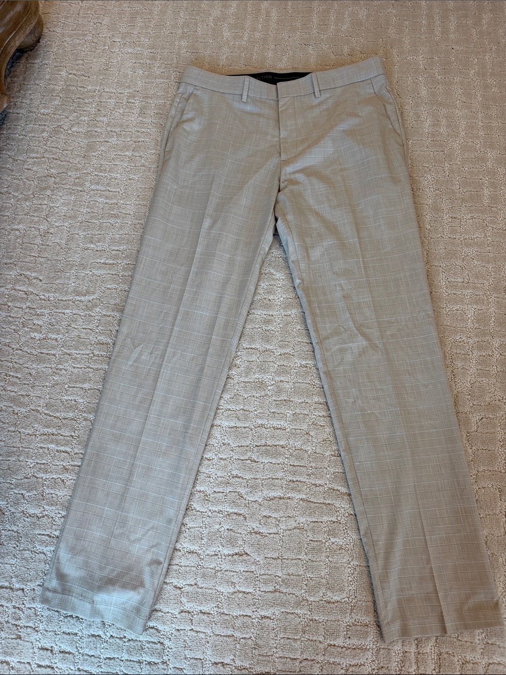 Men's Light Gray and light blue Plaid Dress Pants